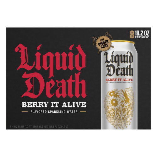 Liquid Death Sparkling Water, Berry It Alive Flavored, King Size Cans