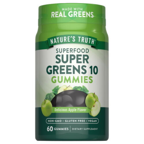 Nature's Truth Superfood Gummies Delicious Apple Flavor Super Greens 10