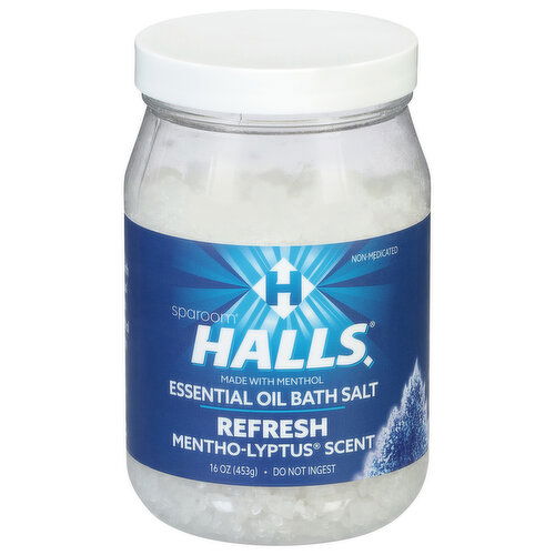 SpaRoom Halls Essential Oil Bath Salt, Refresh, Mentho-Lyptus Scent