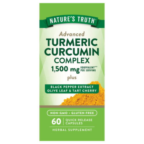 Nature's Truth Turmeric Curcumin Complex, Plus Black Pepper Extract, Olive Leaf & Tart Cherry, Advanced, 1500 mg, Quick Release Capsules