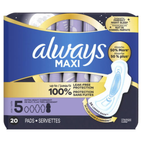 Always Maxi Maxi Overnight Pads with Wings, Size 5