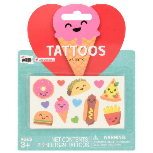 Mello Smello Tattoos, Valentines, 2 Sheets, Ages 3+