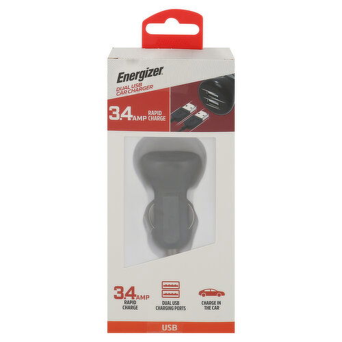 Energizer Car Charger, Dual USB, 3.4 Amp