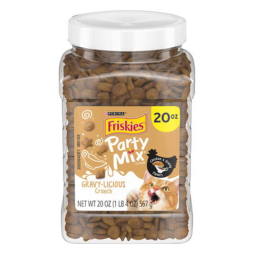 Friskies Party Mix Made in USA Facilities Cat Treats, Party Mix Crunch Gravylicious Chicken & Gravy Flavors