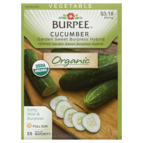 Burpee Seeds, Organic, Cucumber, Garden Sweet Burpless Hybrid