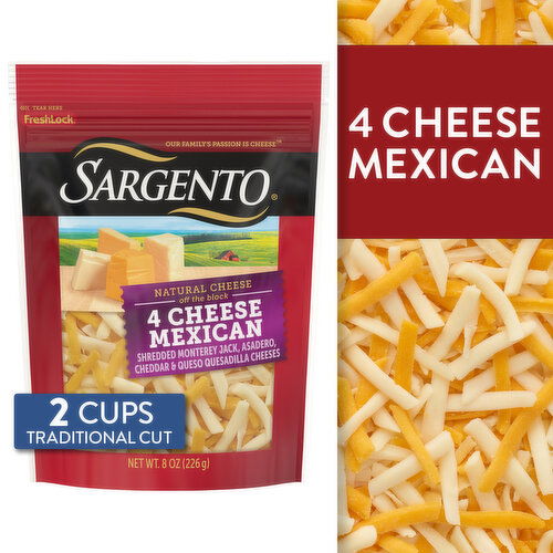 SARGENTO Off the Block Shredded 4 Cheese Mexican Natural Cheese, Traditional Cut