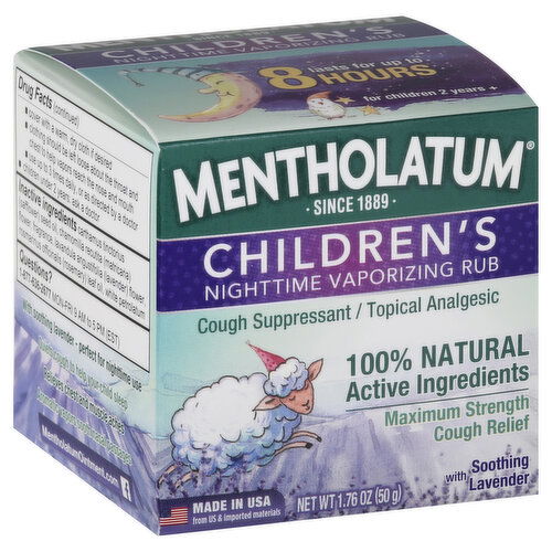 Mentholatum Cough Relief, Maximum Strength, with Soothing Lavender, Nighttime Vaporizing Rub, Children's