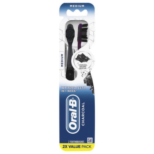 Oral-B Toothbrushes, Medium, Charcoal, 2X Value Pack