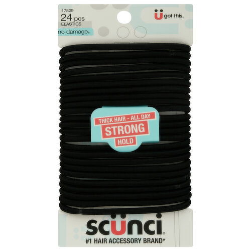 Scunci No Damage Elastics, Thick Hair - All Day, Strong Hold