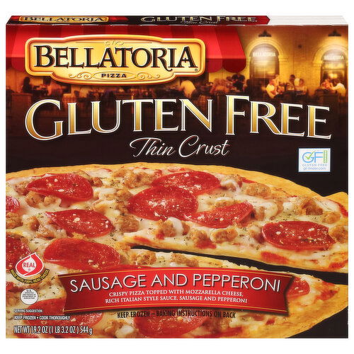 Bellatoria Pizza, Gluten Free, Thin Crust, Sausage and Pepperoni