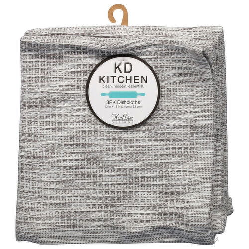 KD Kitchen Dishcloths, Graphite, 3 Pack