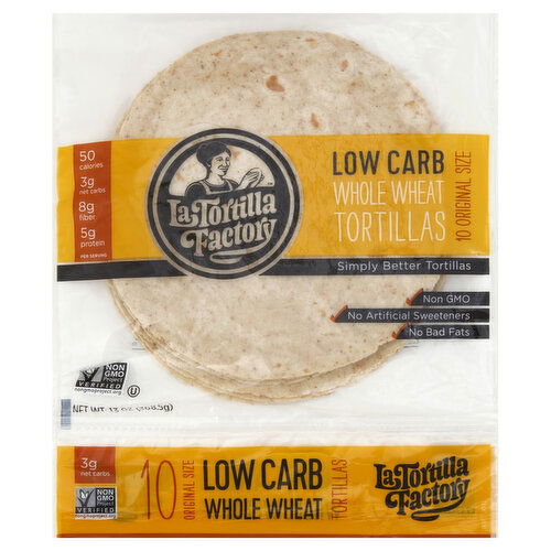 La Tortilla Factory Tortillas, Low Carb, Whole Wheat, Original Size