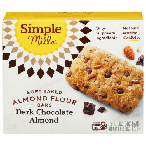 Simple Mills Almond Flour Bars, Dark Chocolate Almond, Soft Baked