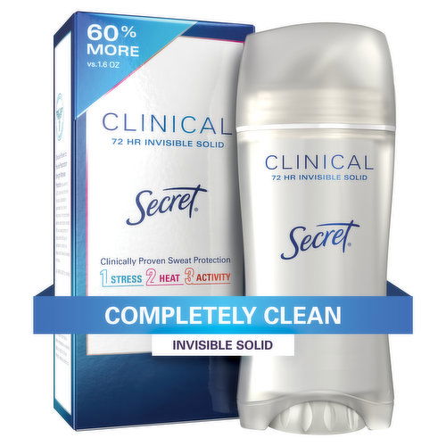 Secret Clinical Strength Clinical Strength Invisible Solid Antiperspirant and Deodorant, Completely Clean, 2.6 oz