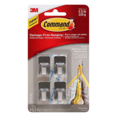 Command Metal Hooks, Small, Stainless Steel