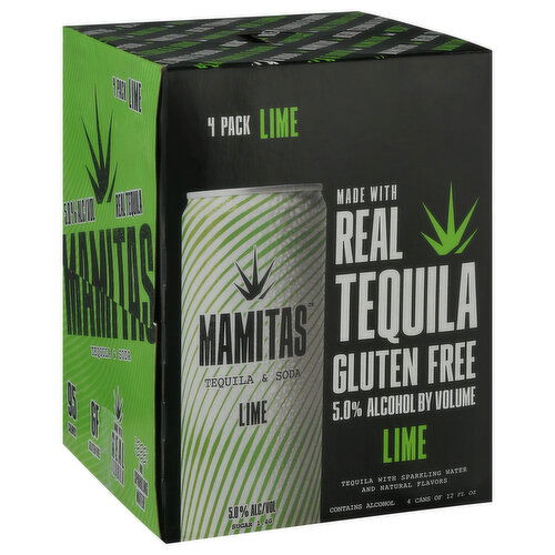 Mamitas Tequila & Soda, Lime, 4 Pack