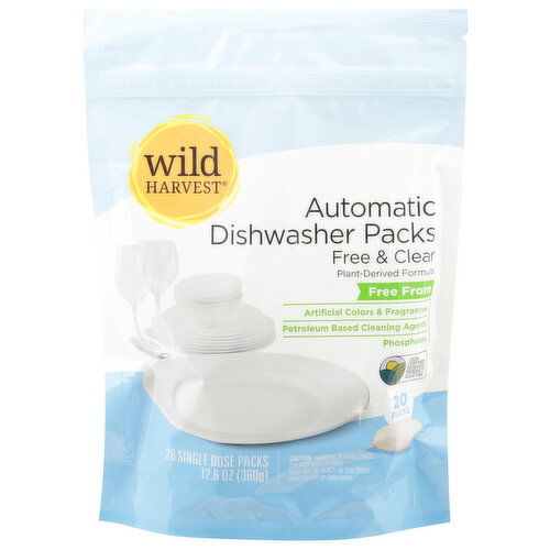 Wild Harvest Automatic Dishwasher Packs, Free & Clear, 20 Packs