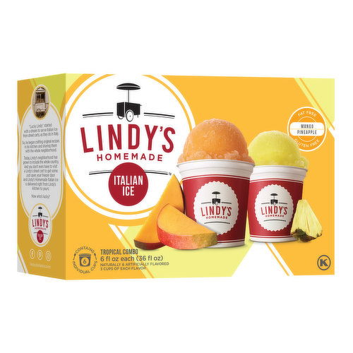 Lindy's Italian Ice Tropical Combo, Mango & Pineapple, 6 Cups