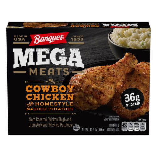 Banquet Mega Meats Mega Meats Frozen Meal, Cowboy Chicken with Homestyle Mashed Potatoes