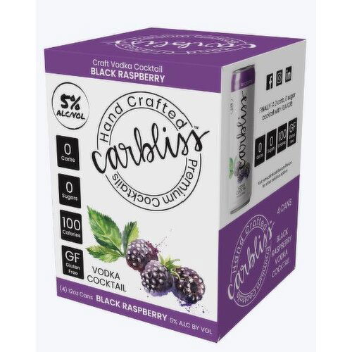 Carbliss Black Raspberry Vodka Cocktail, 4 Pack Cans