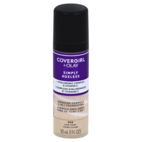 CoverGirl Simply Ageless Liquid Foundation, 3-in-1, Fair Ivory 200