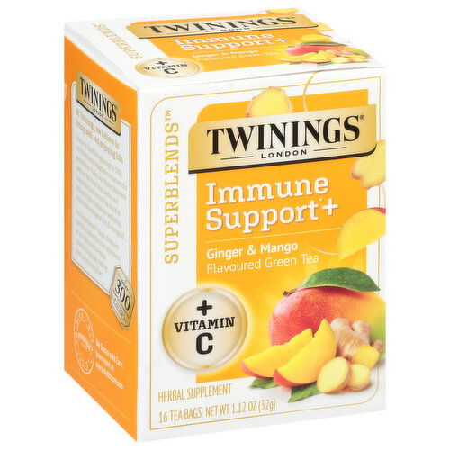 Twinings Superblends Green Tea, Immune Support +, Ginger & Mango, Tea Bags