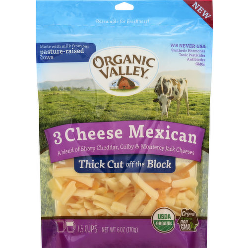 Organic Valley Cheese, 3 Cheese Mexican, Thick Cut Off The Block