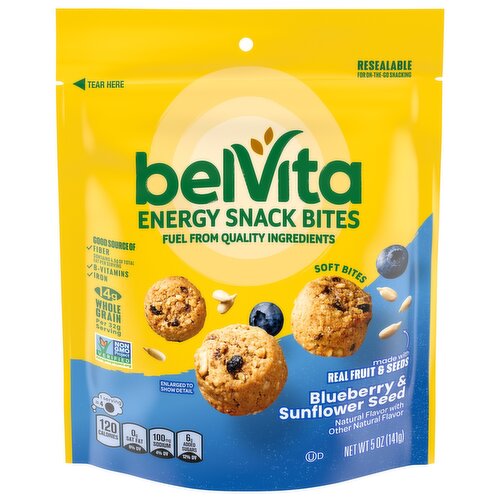 BELVITA Energy Snack Bites, Blueberry and Sunflower Seed Bag