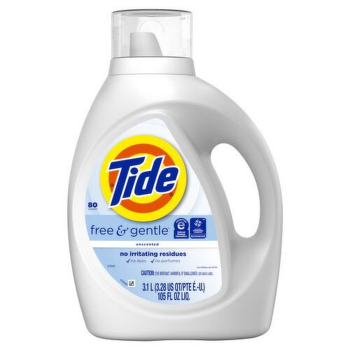 Tide Free & Gentle Liquid Laundry Detergent, 105 fl oz, 80 Loads