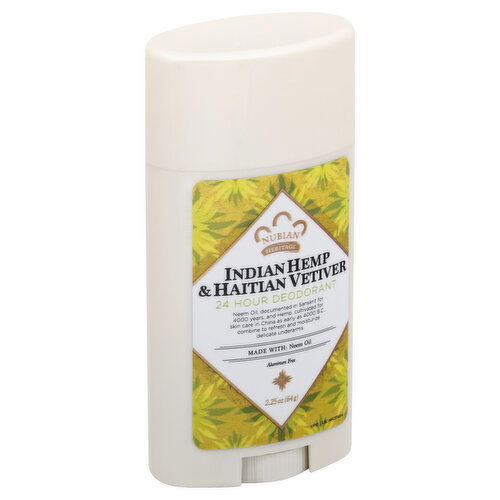 Nubian Heritage Deodorant, 24 Hour, Indian Hemp & Haitian Vetiver