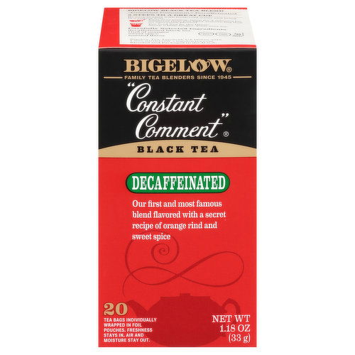 Bigelow Black Tea, Decaffeinated, Constant Comment, Tea Bags