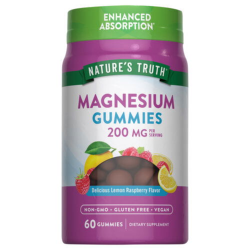 Nature's Truth Magnesium, 200 mg, Gummies, Delicious Lemon Raspberry Flavor