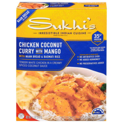 Sukhi's Indian Frozen Meal Chicken Coconut Curry with Naan & Basmati Rice