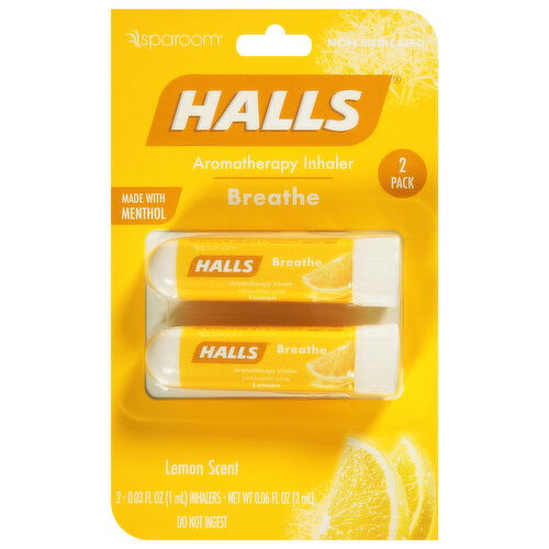 SpaRoom Halls Aromatherapy Inhaler, Breathe, Lemon Scent