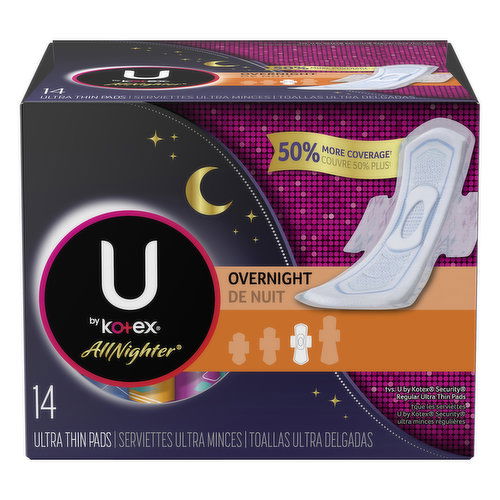 U by Kotex All Nighter Pads, Ultra Thin, Overnight