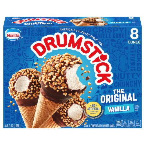 Drumstick Frozen Dairy Dessert Cones, Vanilla, The Original