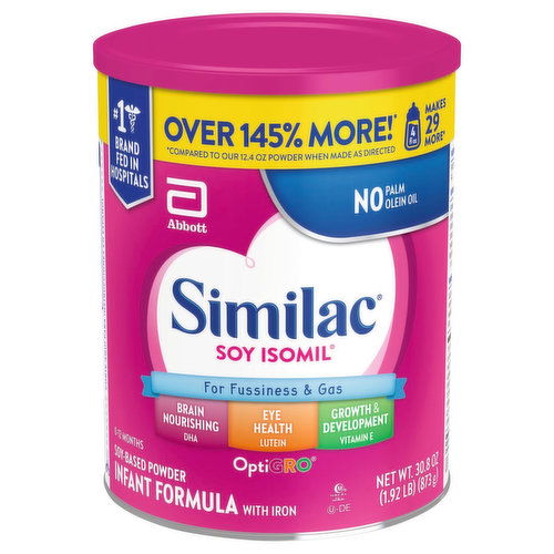 Similac Soy Isomil Infant Formula with Iron, Soy-Based Powder, OptiGro, 0-12 Months