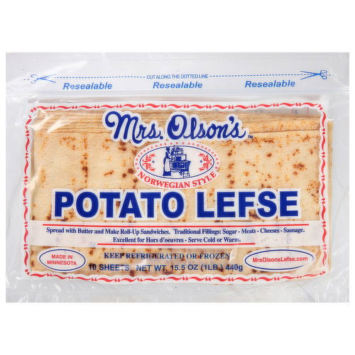 Mrs. Olson's Potato Lefse, Norwegian Style