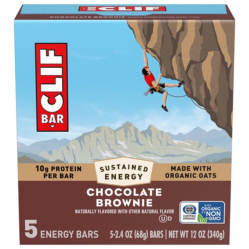 CLIF BAR - Chocolate Brownie Flavor - Made with Organic Oats - Energy Bars - Non-GMO - Plant Based Protein Bars (5 Pack)