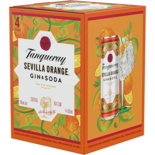 Tanqueray Sevilla Orange, Gin & Soda, 4 Pack