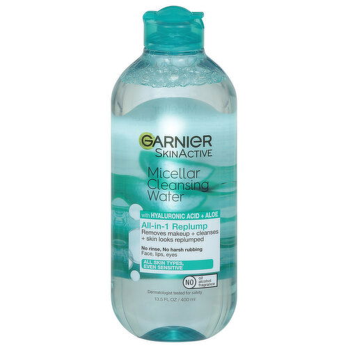 SkinActive Micellar Cleansing Water, with Hyaluronic Acid + Aloe, Replump, All-in-1