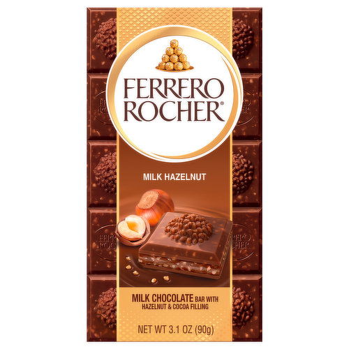 Ferrero Rocher Milk Chocolate Bar, with Hazelnut & Cocoa Filling, Milk Hazelnut