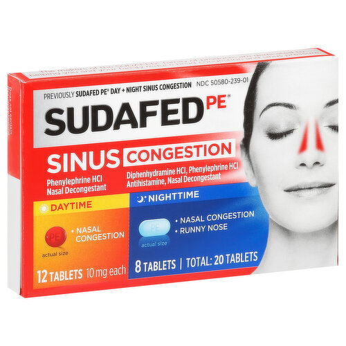 Sudafed PE Sinus Congestion, Daytime/Nighttime, Tablets