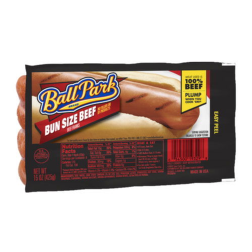 Ball Park Ball Park Bun Length Hot Dogs, Beef, 8 Count