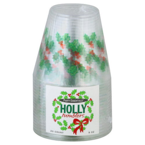 Party Essentials Tumblers, Holly Print, 9 Ounce