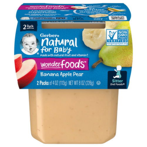 Gerber Natural for Baby Banana Apple Pear, Wonderfoods, Sitter 2nd Foods, 2 Pack