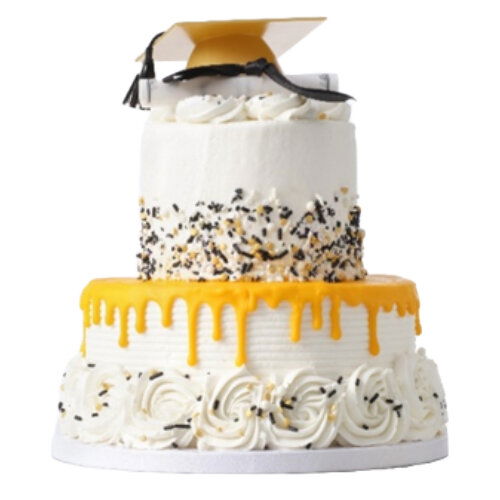 Cub Tiered Graduation Cake with Drips & Rosettes