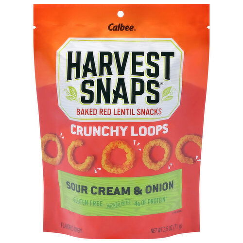 Harvest Snaps Baked Red Lentil Snacks, Crunchy Loops, Sour Cream & Onion