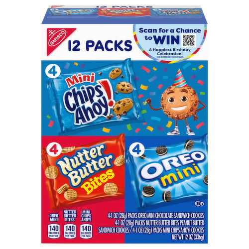 CHIPS AHOY!/NUTTER BUTTER/OREO Cookie Variety Pack, Snack Packs