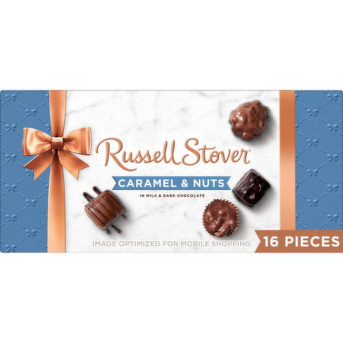 Russell Stover Caramels & Nuts in Milk & Dark Chocolate Gift Box, 9.4 oz.